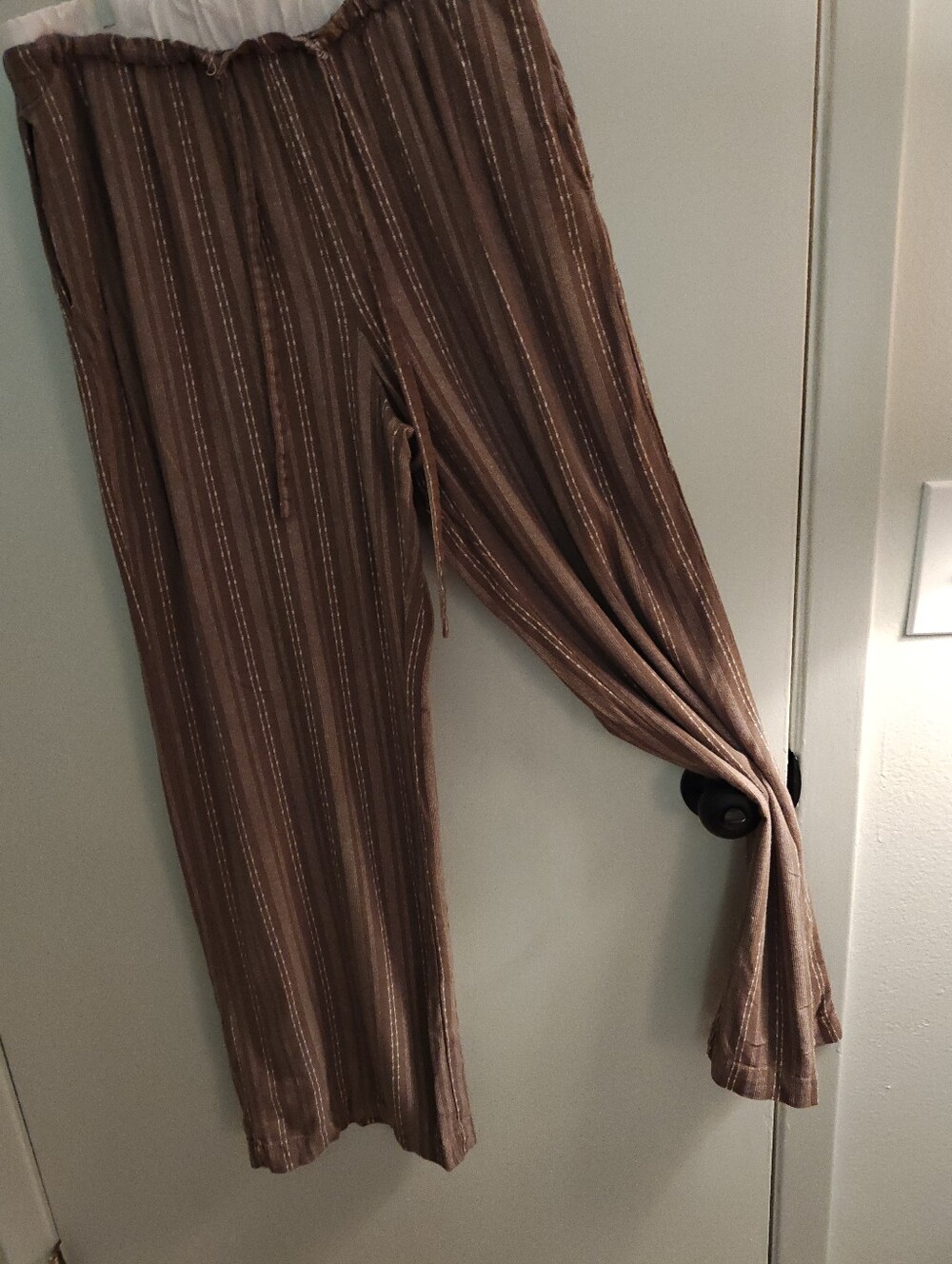 Brown Striped Wide-Leg Pants Size Large - Picture 7 of 9